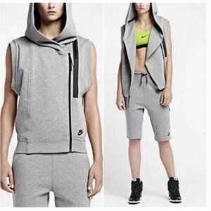 Nike Sportswear Tech Fleece Heather Grey Hooded Full-zip Vest - Size XL